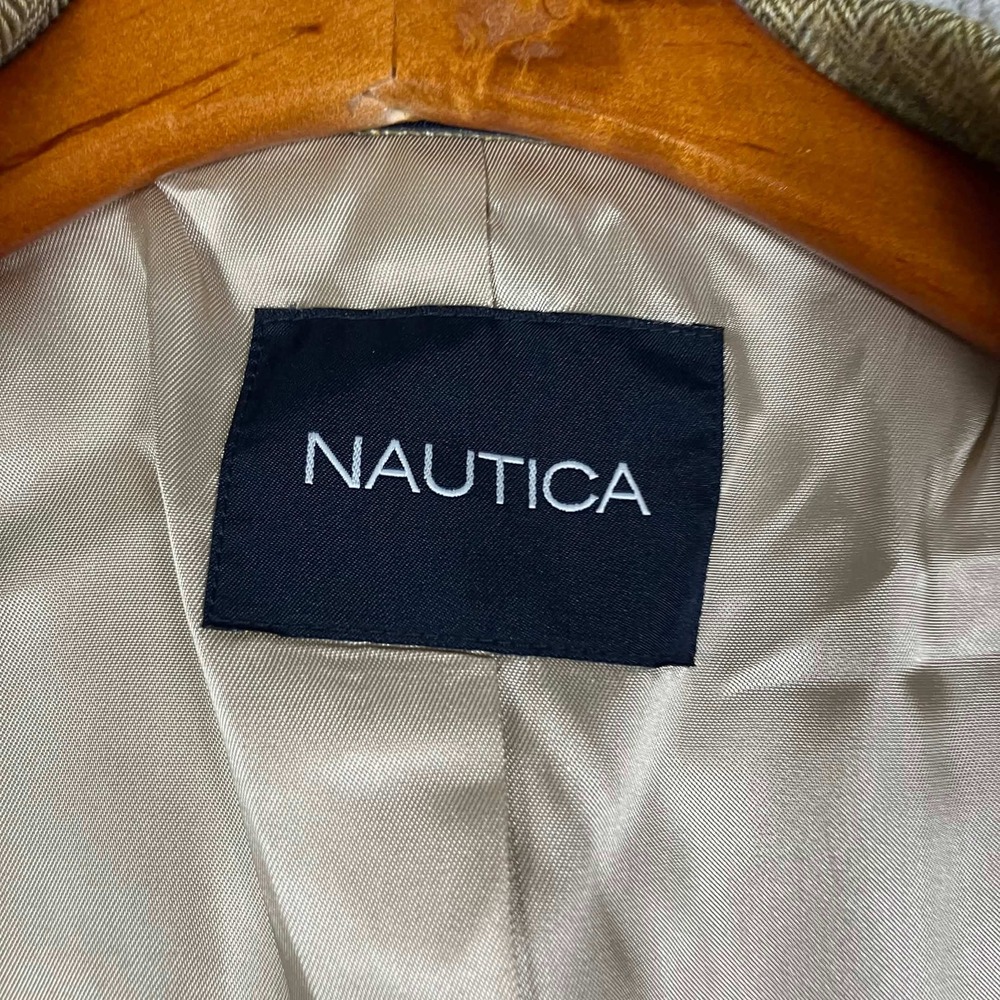 Nautica Mens 46L Silk Blazer Tan Herringbone 3 Button Sport Coat N420 NWT - Picture 8 of 14
